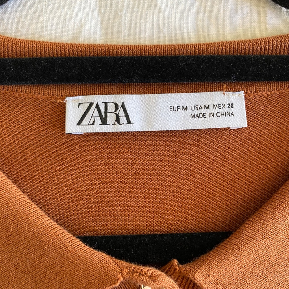 Zara Button Up Women's Polo Shirt Knit Size Medium Brown - Picture 4 of 8